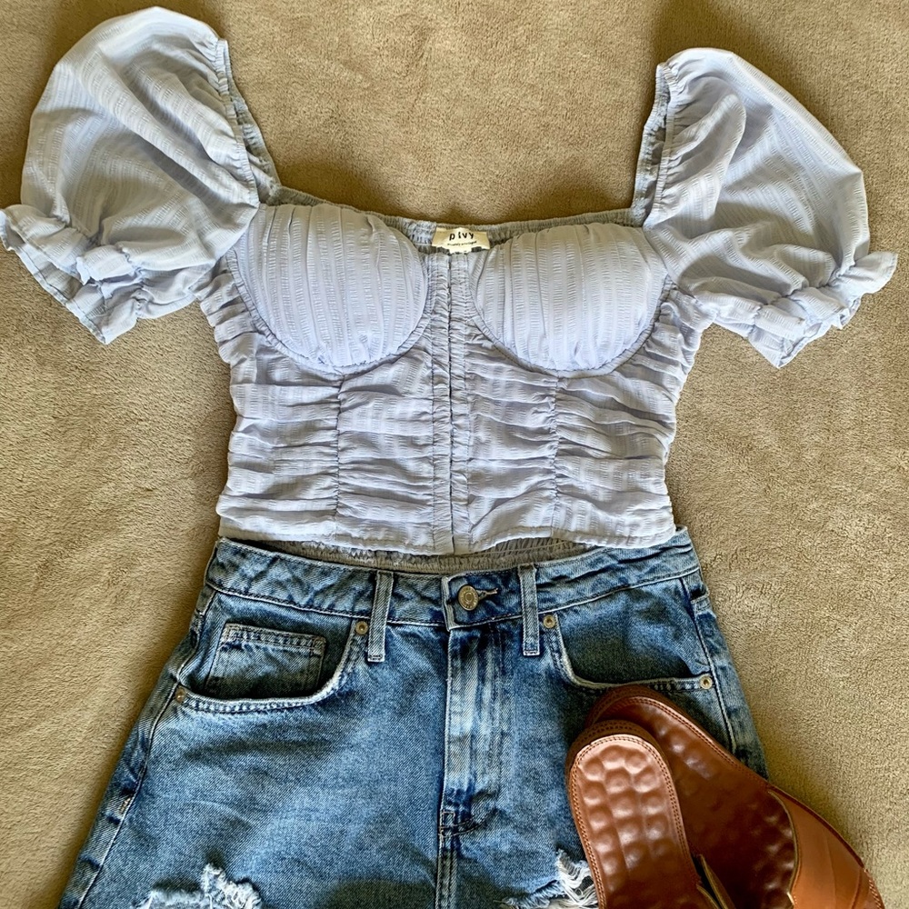 Baby blue Privy corset crop-top